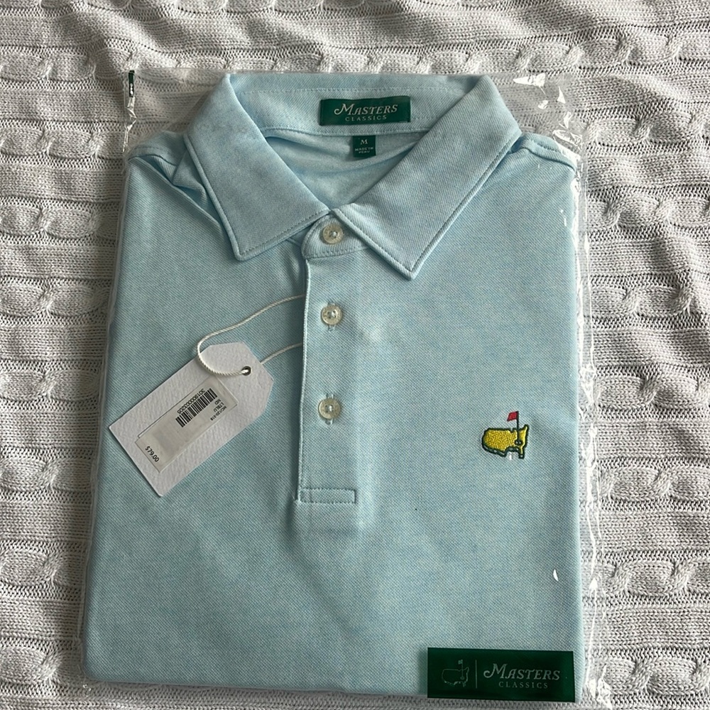 MASTERS Men’s light blue medium polo shirt NEW WITH TAGS